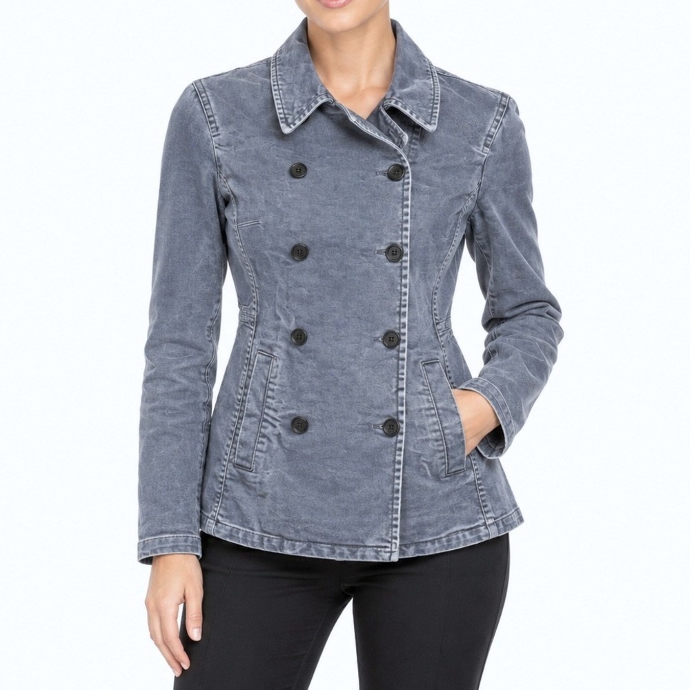 Theory Pea Coat Women P XS Blue Double Breasted Denim Jacket Made in USA Classic